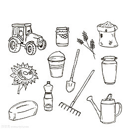 卡通线描牧场拖拉机图案