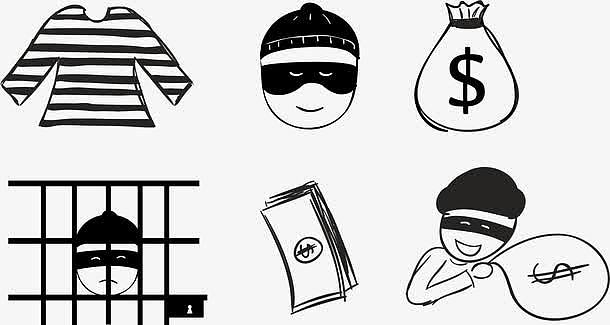 卡通手绘抢银行被抓的罪犯