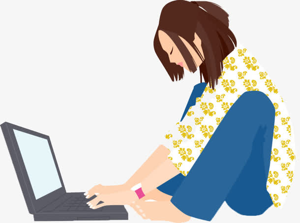 坐着打字的女人