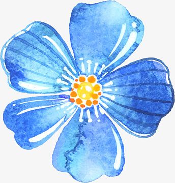 蓝色水彩卡通花朵