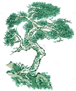 彩色国画松树
