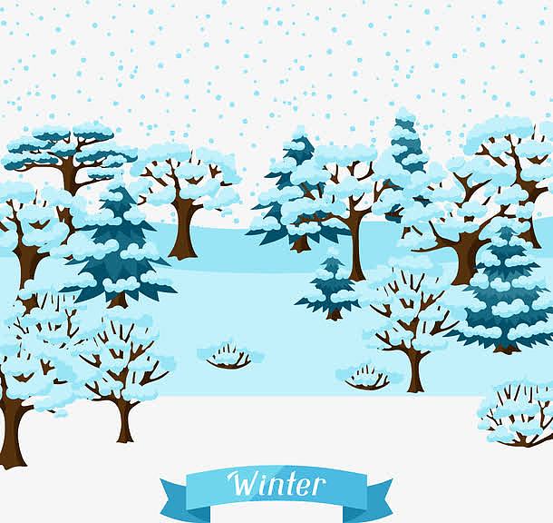 冬天的松树林蓝色雪花