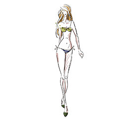 手绘泳衣模特女性腰部曲线