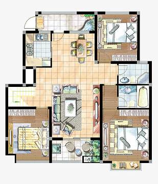 png矢量手绘平面图png建筑平面图png室内设计房屋平面图png建筑绿化