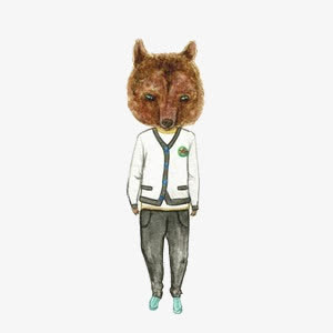 手绘创意合成熊头人身