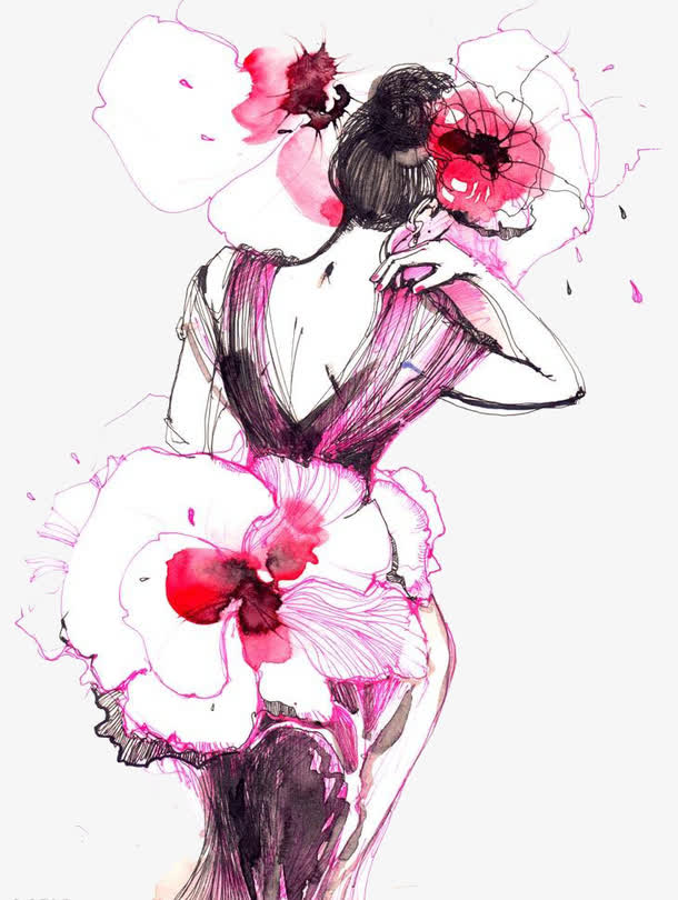水墨花朵女人高清免扣素材免抠素材免费下载_觅元素51yuansu.com