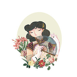 拿着扇子的小姐