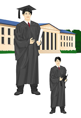 手绘穿学士服的男大学生矢量