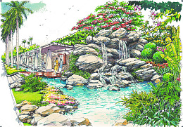 跌水景观手绘效果图片