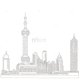 东方之珠简笔画黑白线稿PNG