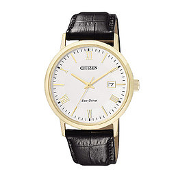 西铁城间金真皮情侣男表