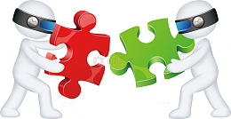 拿着拼图的小白人