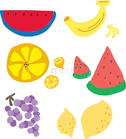 手绘糖果色水果矢量素材