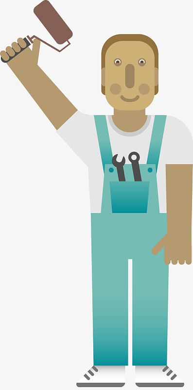图案png粉刷匠png家装png拿着工具的卡通男人png卡通粉刷工人素材png