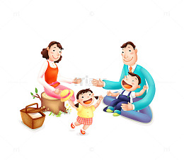 手绘卡通一家四口免抠素材