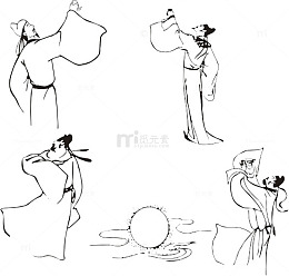 李白饮酒简笔画图