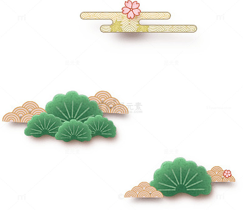 创意手绘绿色的荷叶祥云效果