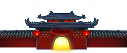 手绘红色的城墙游戏场景