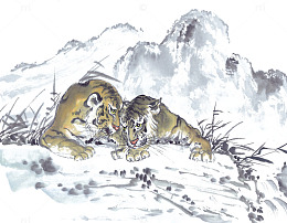 山林老虎水墨画