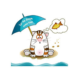 沙滩上想吃鱼的小猫
