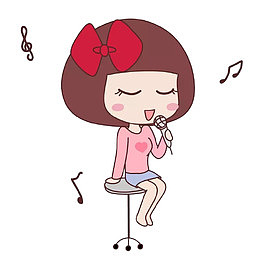 坐在凳子上唱歌的小女孩