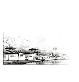 黑白水墨小镇图