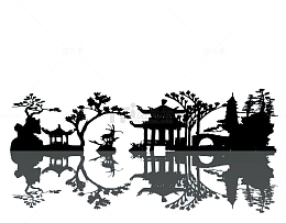 中国风庭院剪影