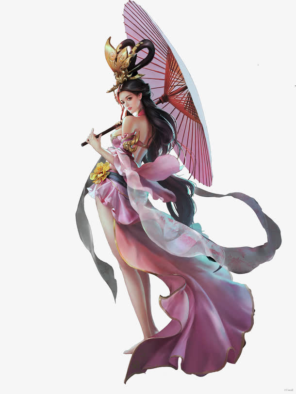 游戏人物打着油纸伞的女子