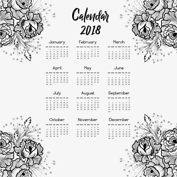 手绘花装饰2018年日历模板