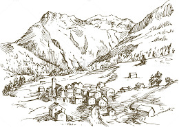 矢量图山与村庄