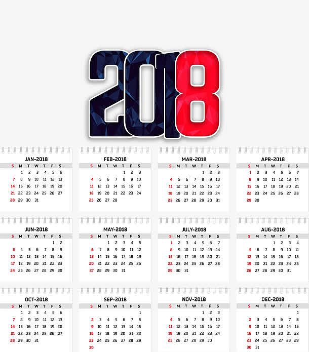 2018年日历模板