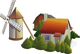 村庄矢量小屋风车矢量卡通素材