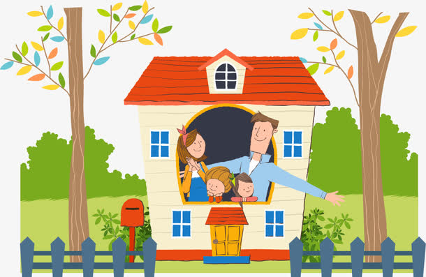 手绘幸福一家四口矢量图