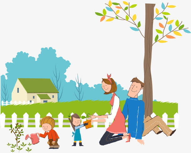 手绘幸福一家四口矢量图