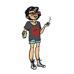 手绘女士抽烟喝酒素材