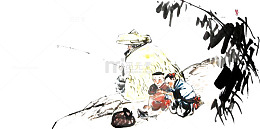中国风泼墨休闲垂钓