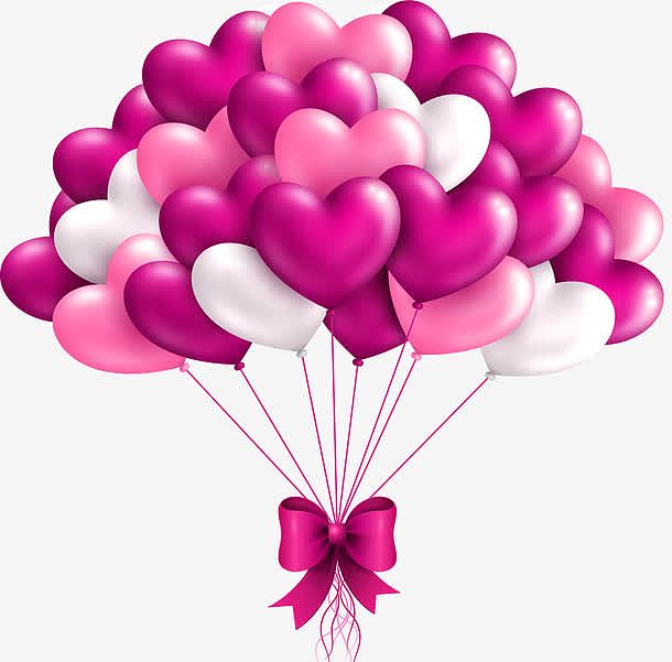 粉色心形气球蝴蝶结装饰图案