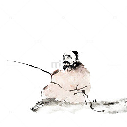 中国风老人水墨垂钓
