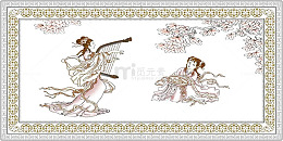 一幅古代美女弹琴娱乐图