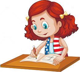 矢量认真写字的女孩