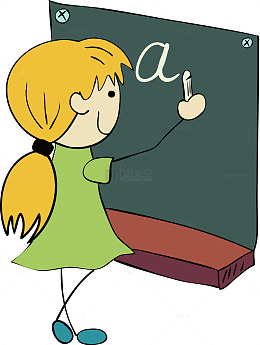 矢量黑板上写字的女孩