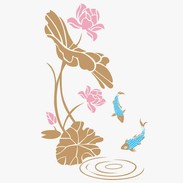 手绘荷叶花鱼儿