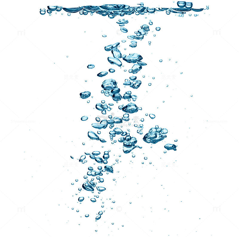 蓝色浮游出水面的氧气气泡