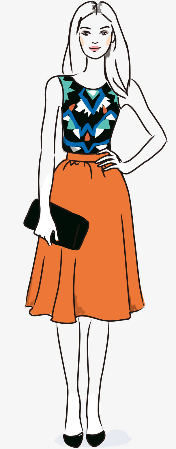 手绘 线描 线条 时尚服饰 走免抠素材免费下载_觅元素51yuansu.com