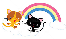 唯美精美卡通可爱手绘小猫彩虹云