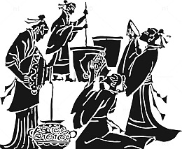 古代酿酒图矢量图片