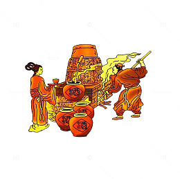 古代酿酒图插图元素