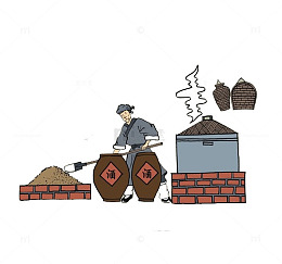 古代酿酒图插图元素