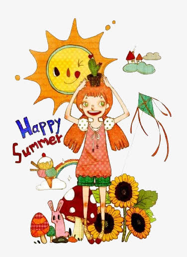 手绘绘画你好夏天插画