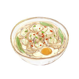 肉馅馄饨手绘画素材图片